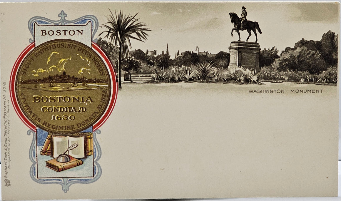 Massachusetts Postcard MA Raphael Tuck Early Private Mailing Undivided Back Unused Heraldic 5015 Washington Monument
