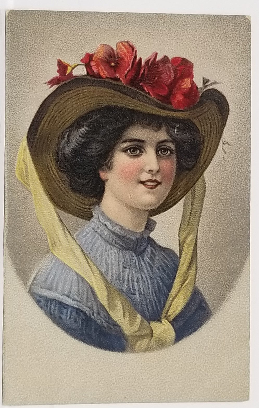Woman Postcard Portrait of Brunette in Large Bonnet Hat Edwardian Period Glamour Girls