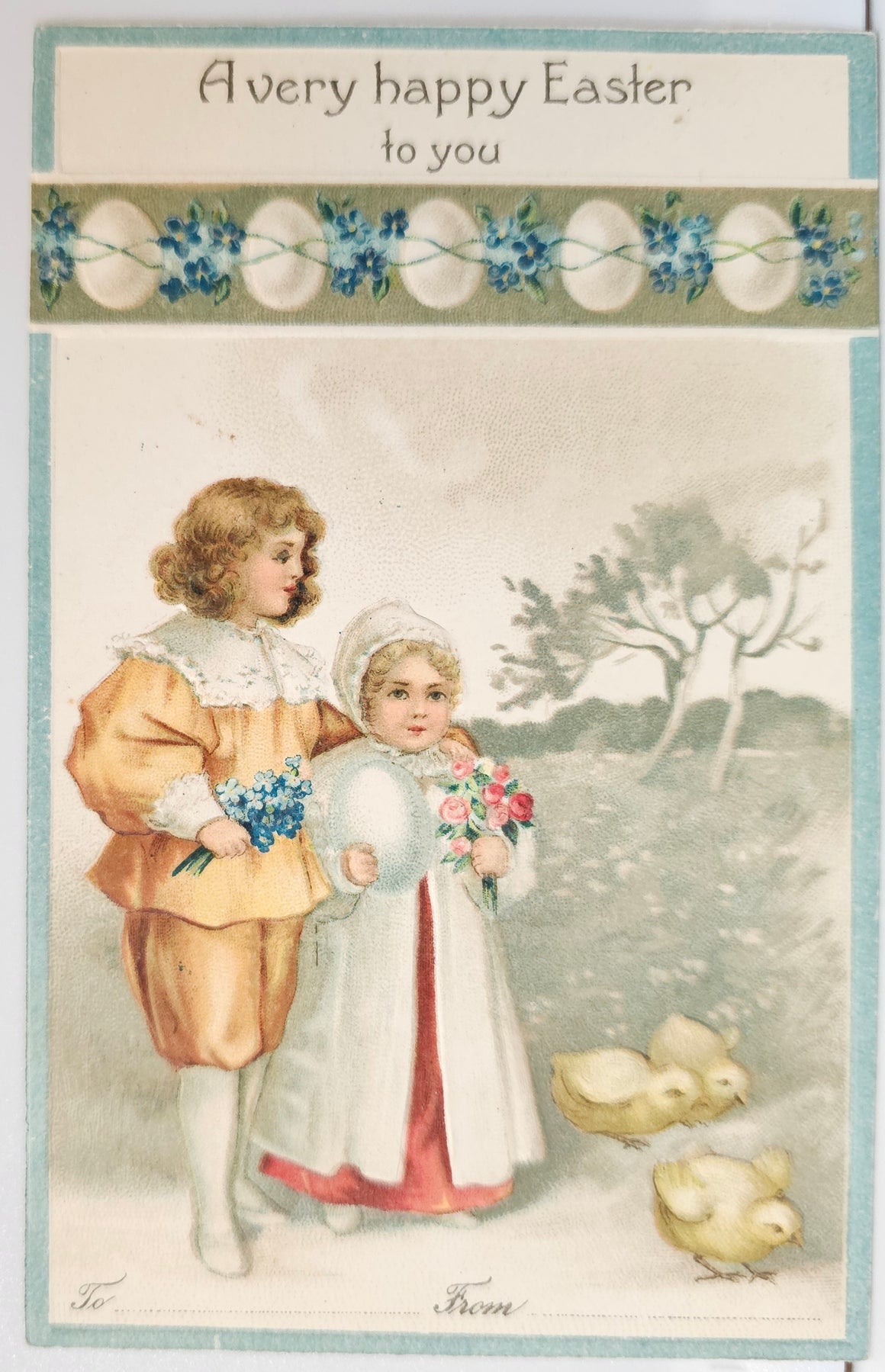 Easter Postcard Children Feeding Baby Chicks Early Ellen Clapsaddle IAP Undivided Back