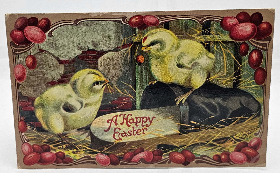 Easter Postcard Two Baby Chicks Eating Strawberries Series 222