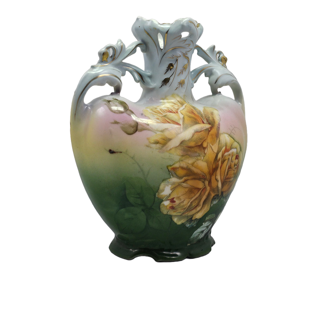 Royal Bayreuth Porcelain Art Nouveau Heart Shaped Vase with Yellow Roses