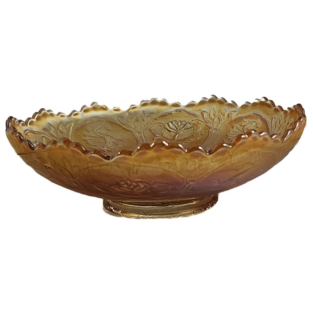 Fenton Marigold Dragon & Lotus Carnival Glass Iridescent Bowl