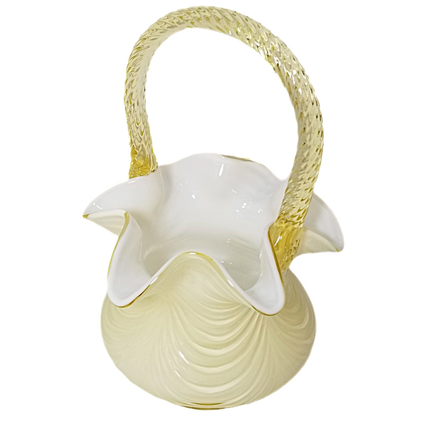 Fenton Art Glass Candleglow Yellow Ivory Crest Overlay Drapery