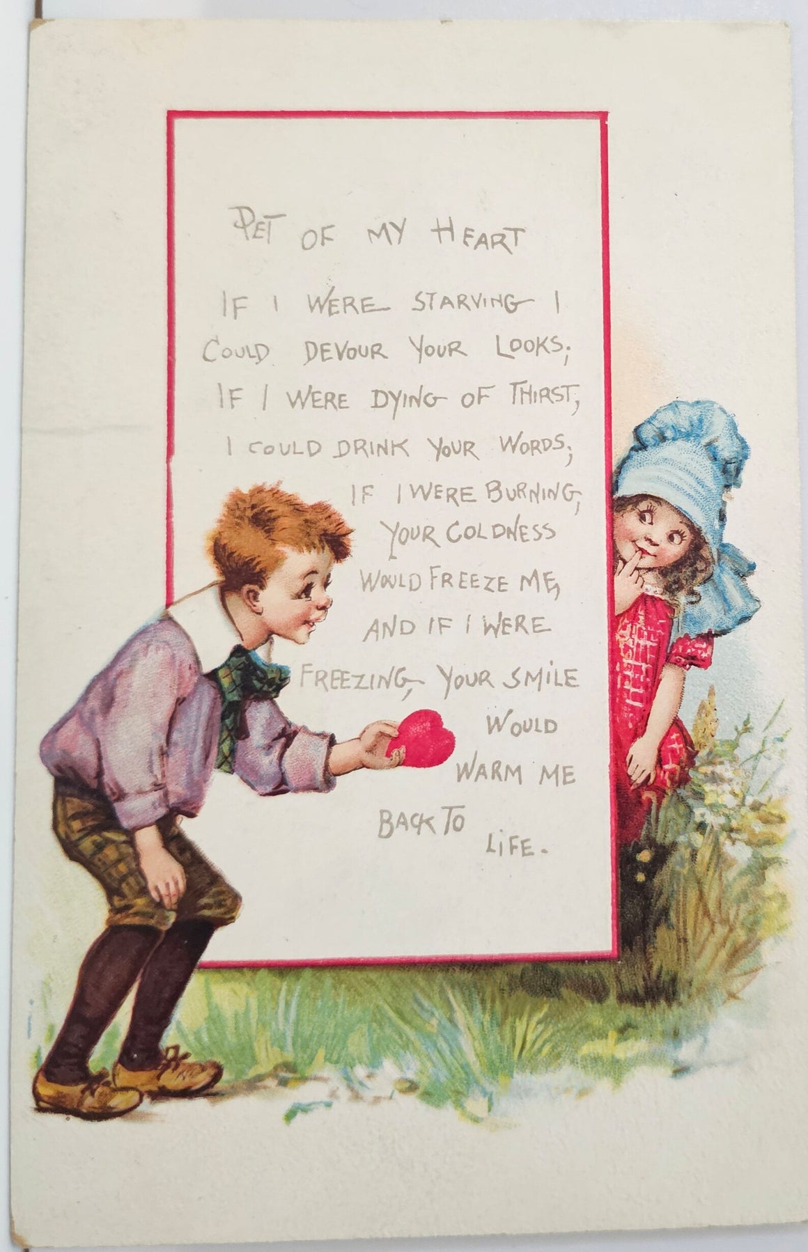 Valentine Postcard Series 413 Frances Brundage Children Playing Hide Seek Behind Poem