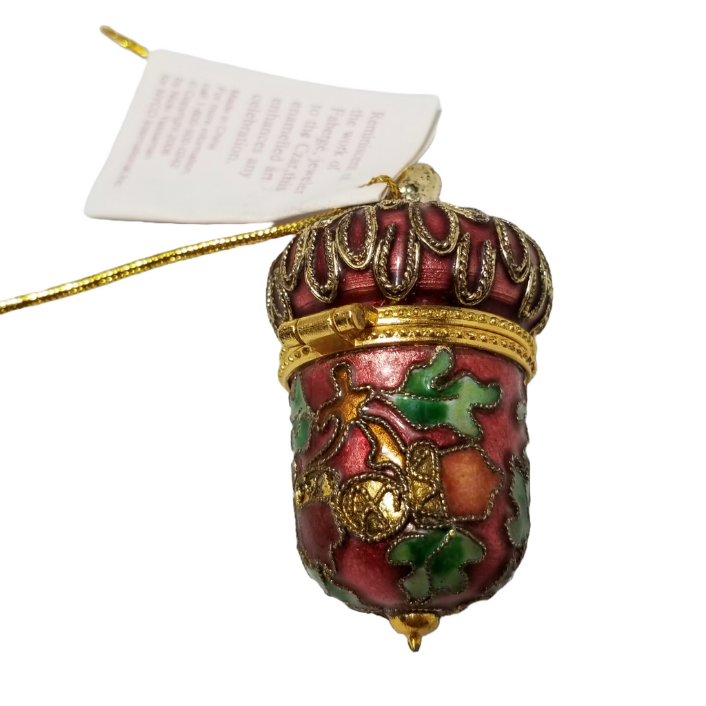 NYCO Cloisonné Enameled Christmas Ornament Acorn Shape Opens to Trinket or Ring Box