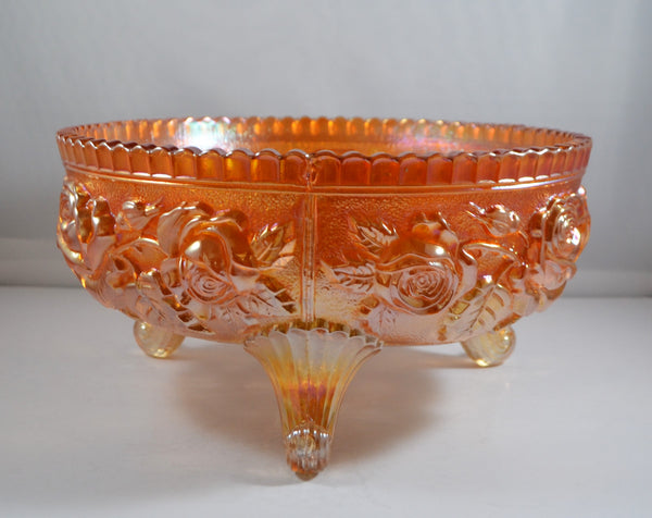 Imperial 2024 Glass Vintage American Beauty Roses Carnival Glass 3 Footed Bowl 1950's