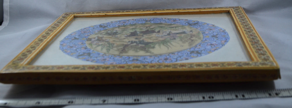 20th Century Mosaic Khatam Persian Miniature Painting Hunting Scene Artist Signed