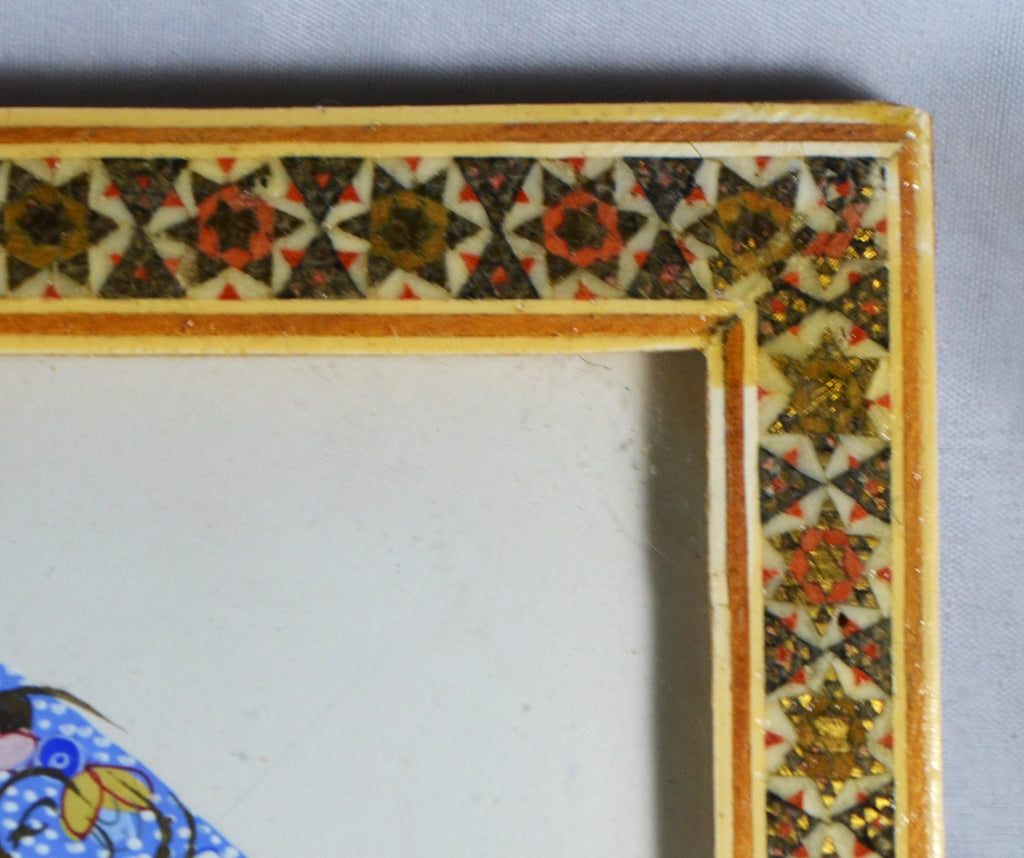 20th Century Mosaic Khatam Persian Miniature Painting Hunting Scene Artist Signed