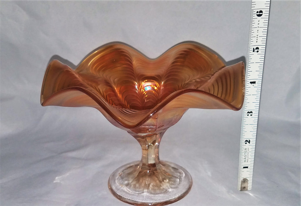 Fenton Marigold Carnival Glass Peacock Tail Compote