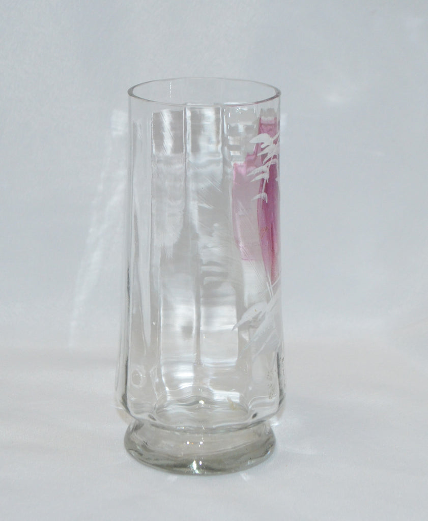Mary Gregory Clear to Cranberry Antique Hand Painted Enamel Girl Drinking Glass Tumbler Cup