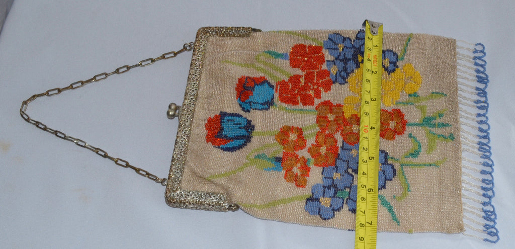 Handmade Beaded Victorian Purse Floral Handbag Filigree Frame