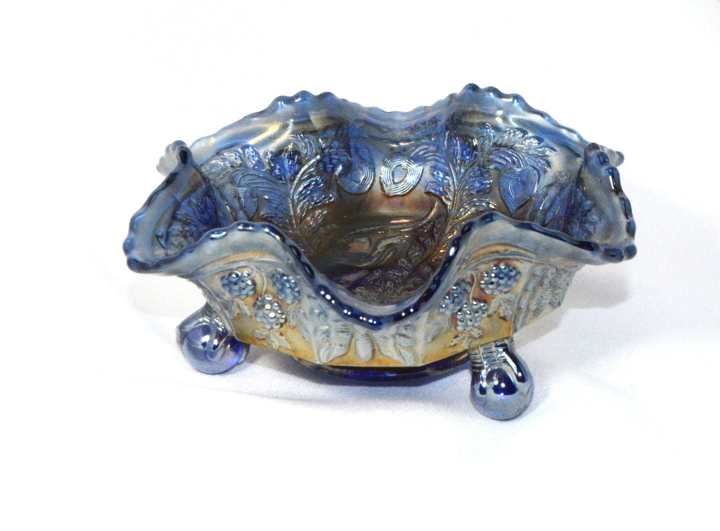 Fenton Blue Carnival Glass Panther Small Bowl