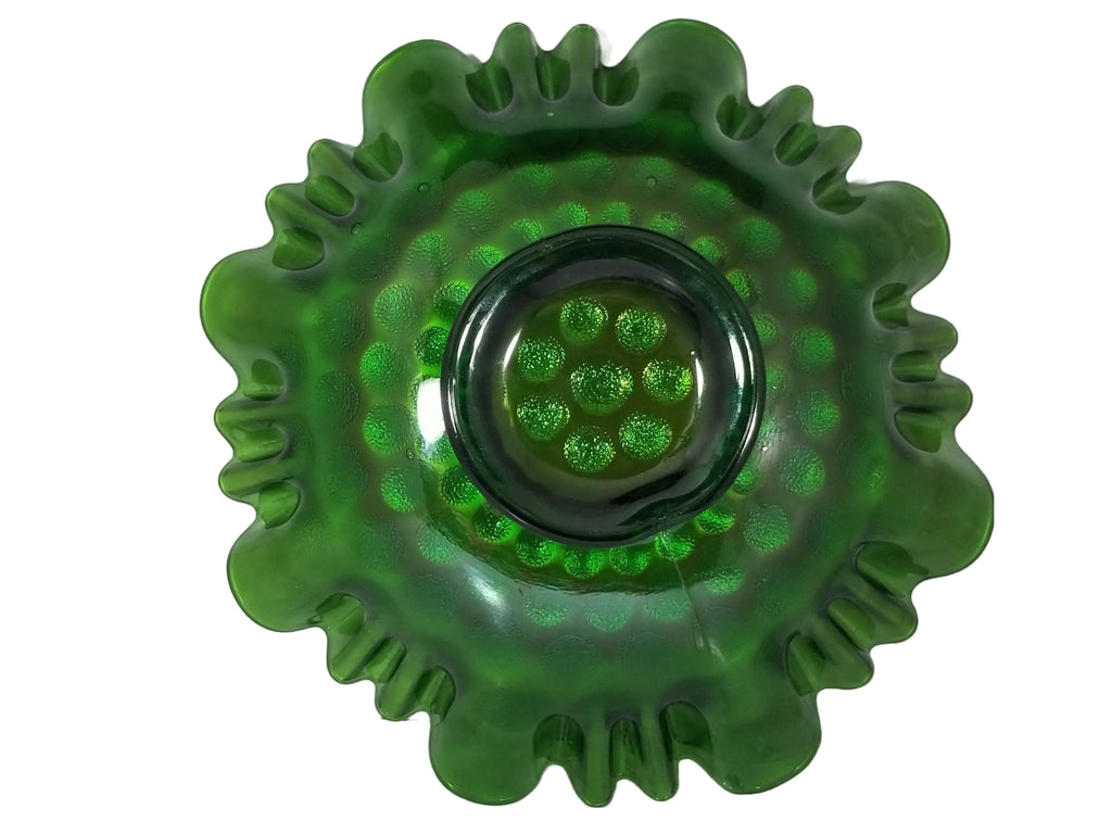 Fenton Green Carnival Glass Coin Dot Pattern 3-in-1 Edge Bowl