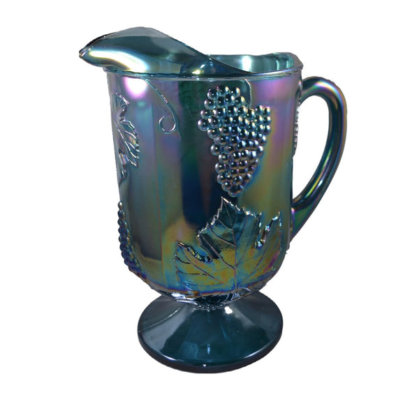 VINTAGE Indiana Carnival Glass Pitcher sale - blue grapes - iridescent rainbow