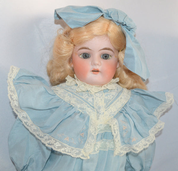 4 Jointed Bisque Doll 1900's Mohair Wig Glass Eyes #205 Home Sewn Dress -  The Gatherings Antique Vintage