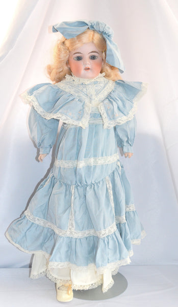 4 Jointed Bisque Doll 1900's Mohair Wig Glass Eyes #205 Home Sewn Dress -  The Gatherings Antique Vintage