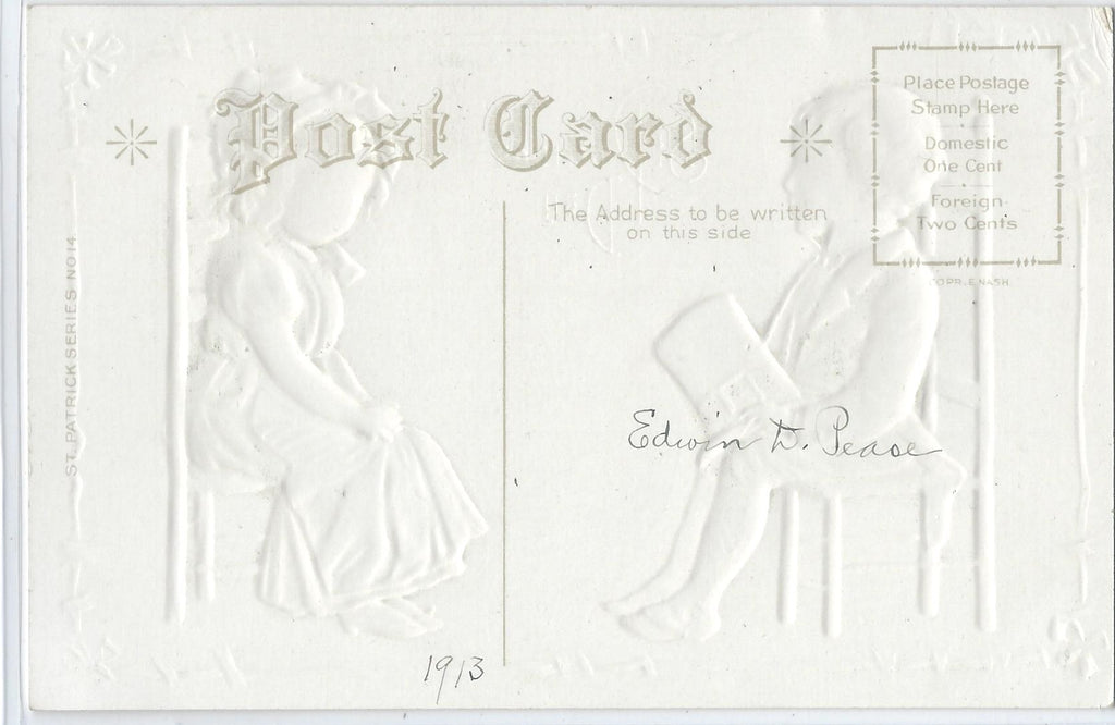 St Patricks Day Postcard Embossed Two Children Seated in Green Series 14 Best Memories