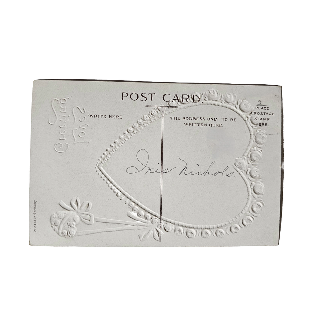 Vintage Valentine Postcard Cupid Reading Storybook In Heart Border