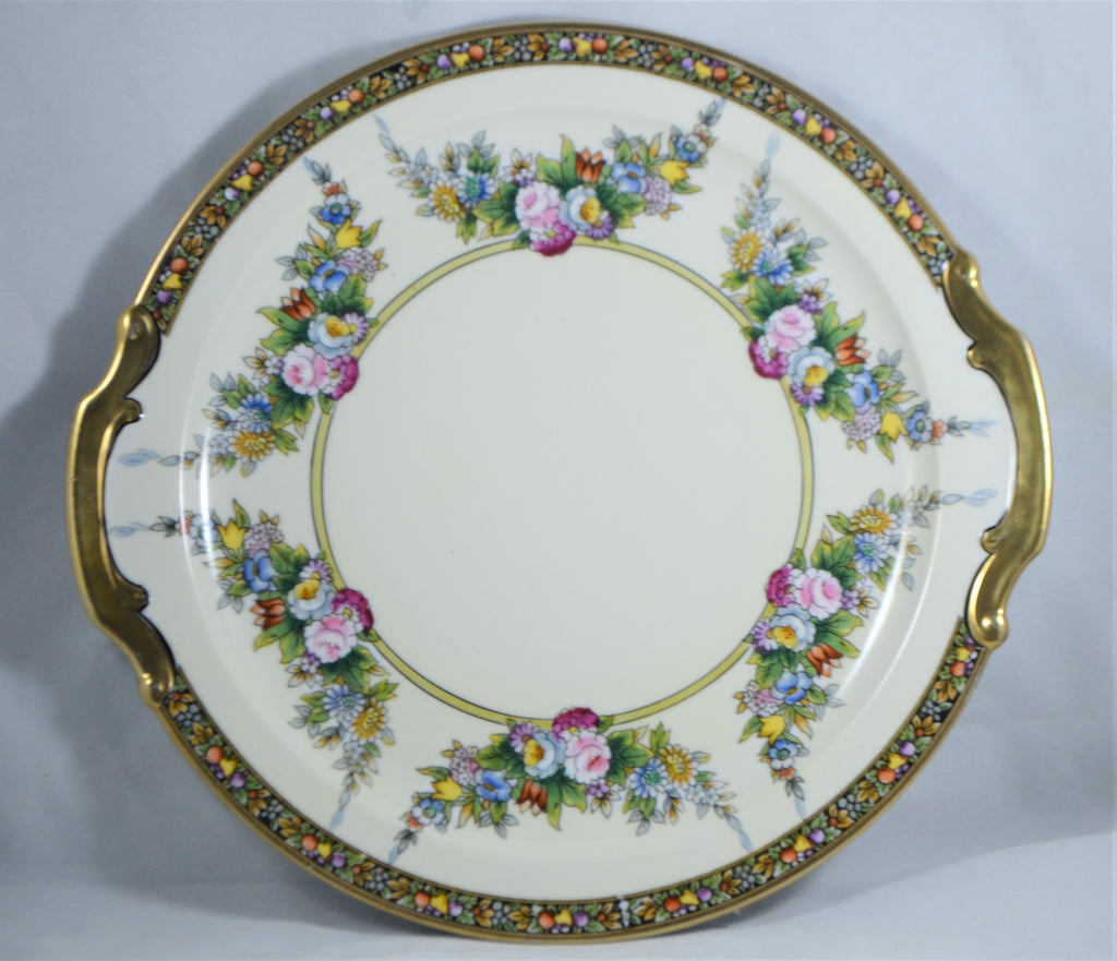 Noritake Hand Painted Floral 22K Gold Trimmed Cake Plate Morimura Bros