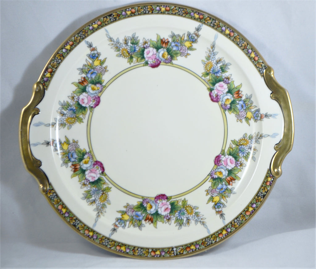 Noritake Hand Painted Floral 22K Gold Trimmed Cake Plate Morimura Bros