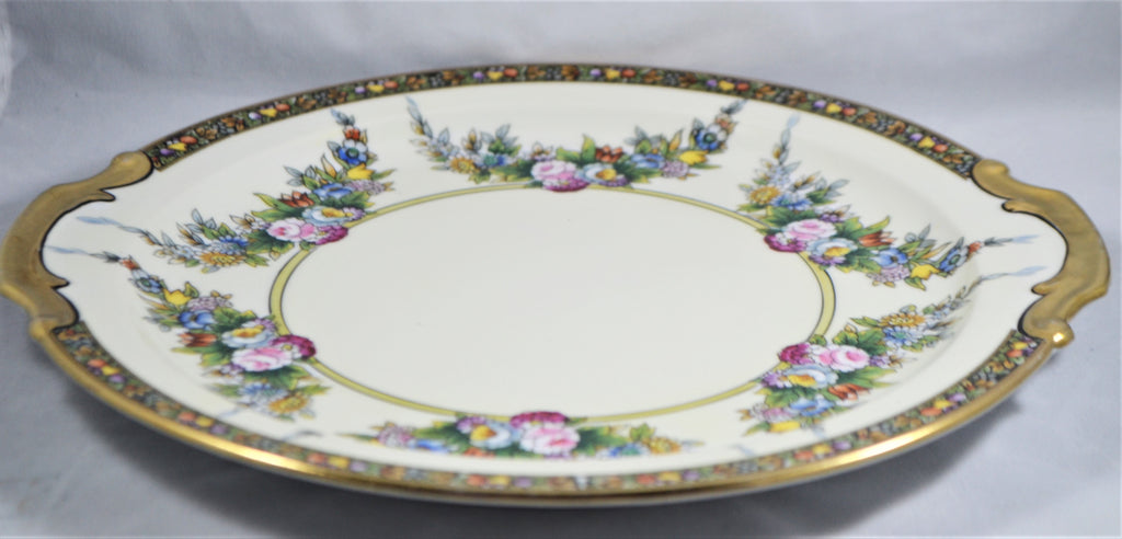 Noritake Hand Painted Floral 22K Gold Trimmed Cake Plate Morimura Bros