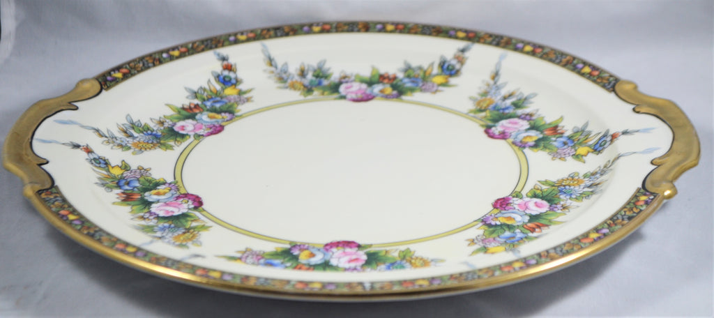 Noritake Hand Painted Floral 22K Gold Trimmed Cake Plate Morimura Bros