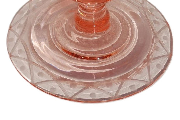 Antique Elegant Pink Depression Glass Candle Holder with Etched Design