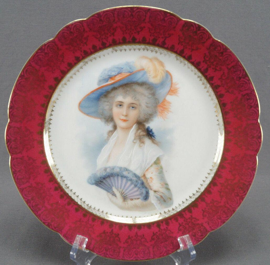 Royal Vienna Style Moschendorf German Porcelain Portrait Plate Lady With Fan