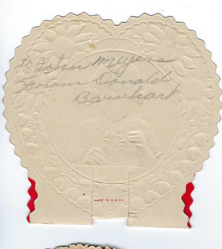 Vintage Die Cut Valentine Card Girl with Daisies