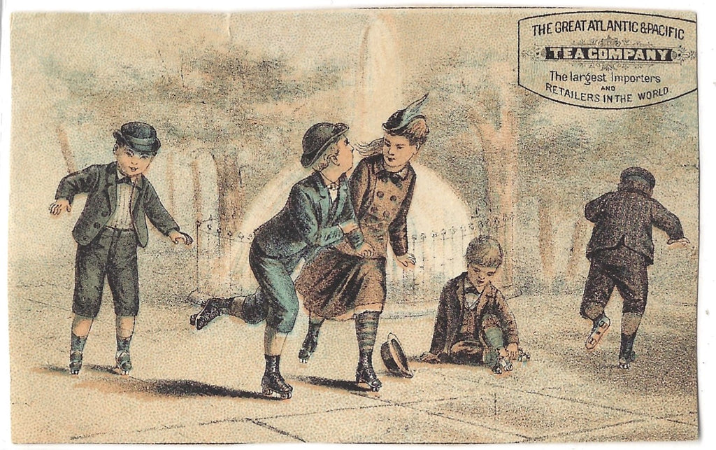 Advertising Trade Card Great Atlantic Pacific Tea Co Children Roller Skating 1880s