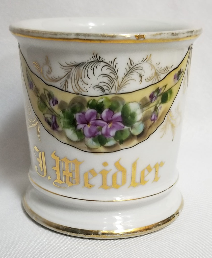 Antique Porcelain Personalized Shaving Mug Flowers & Cartouche