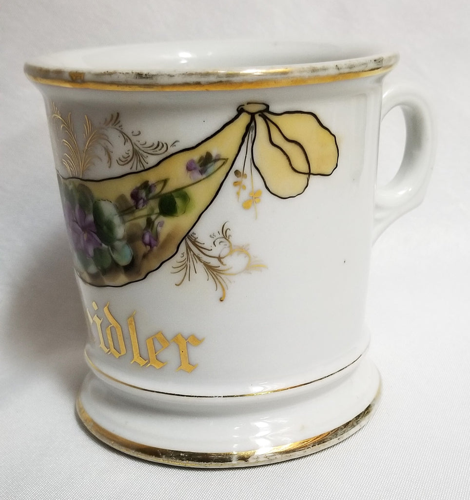 Antique Porcelain Personalized Shaving Mug Flowers & Cartouche