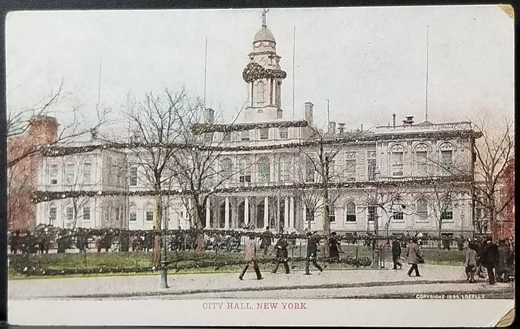 NYC Postcard New York NY 1900s Card City Hall Broadway Battery Park Lower Manhattan Applied Glitte