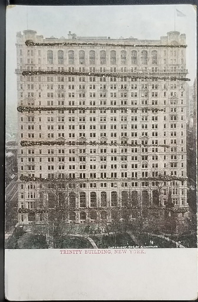 NYC Postcard New York NY 1900s Card Trinity Building Broadway Applied Glitter