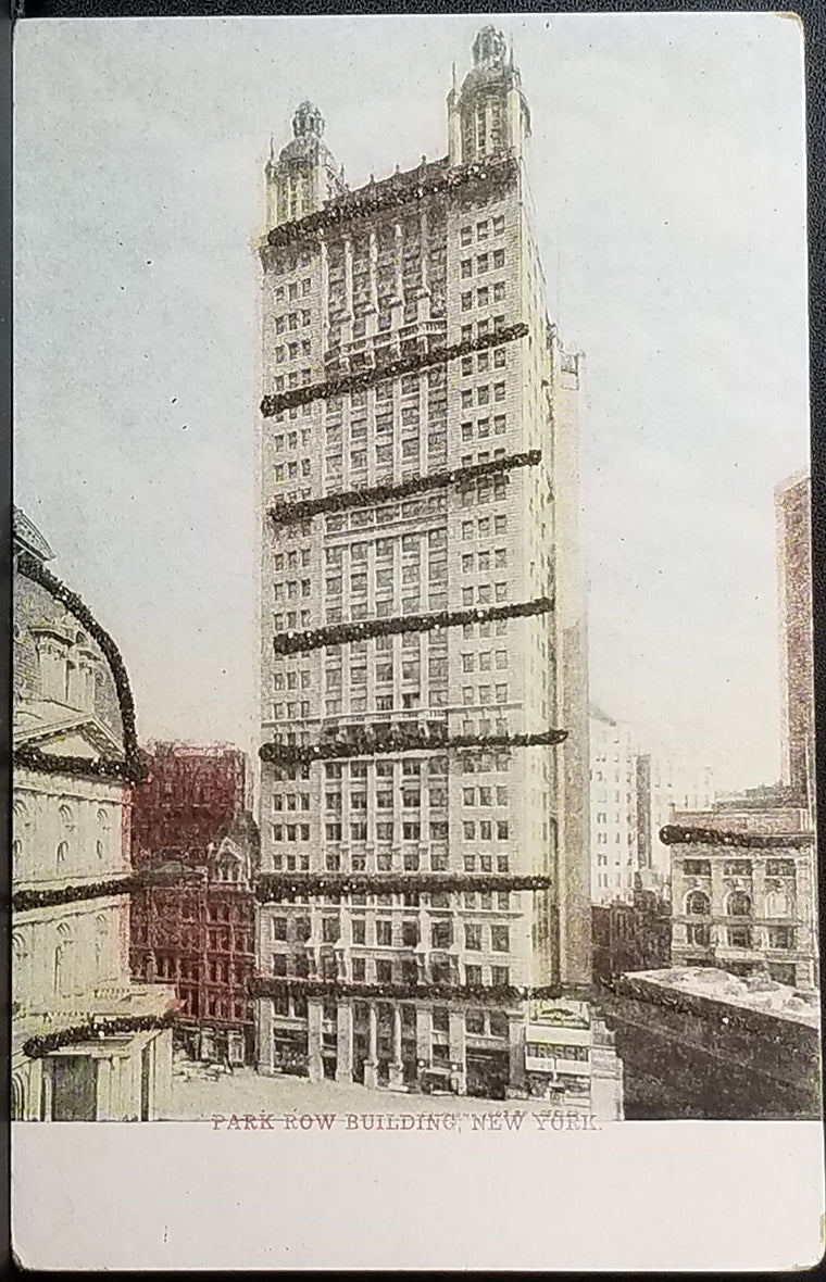 NYC Postcard New York NY 1900s Card Park Row Building Financial District Applied Glitter