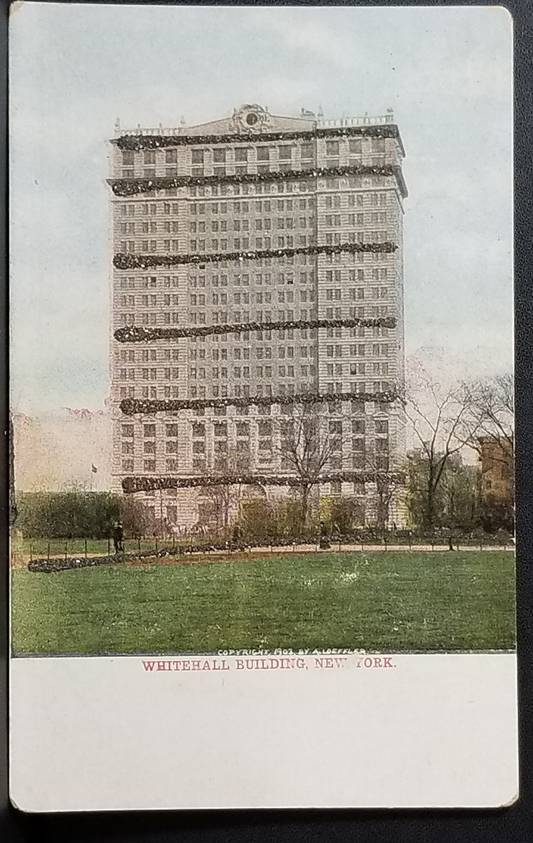 NYC Postcard New York NY 1900s Card Whitehall Building Battery Park Lower Manhattan Applied Glitter