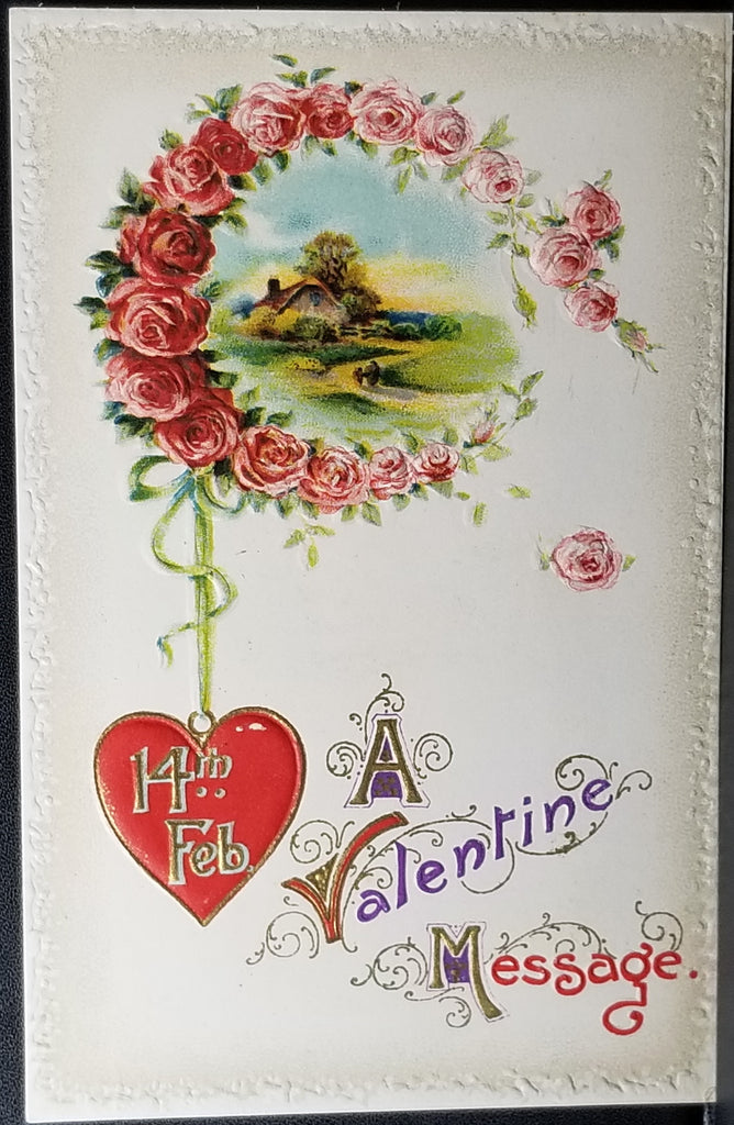 Valentine Postcard Embossed  Art Nouveau Card Heart & Flowers Series 2420 Printed Germany