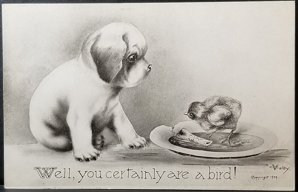 Adorable Baby Chick & Puppy Dog Well You Certainly are a Bird  (Vincent) V. Colby Monochromatic Card