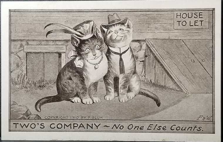 Cat Postcard Anthropomorphic Cats Fancy Dressed Couple Artist Bluh F&W "Two's Company No One Else Matters "
