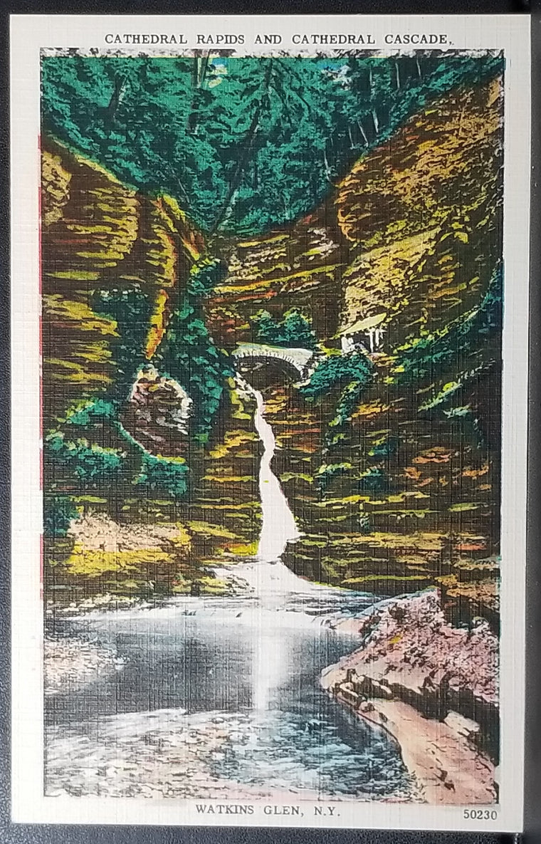 NY Scenic Linen Postcard Finger Lakes Region Central New York Cathedral Rapids & Cascade Watkins Glen