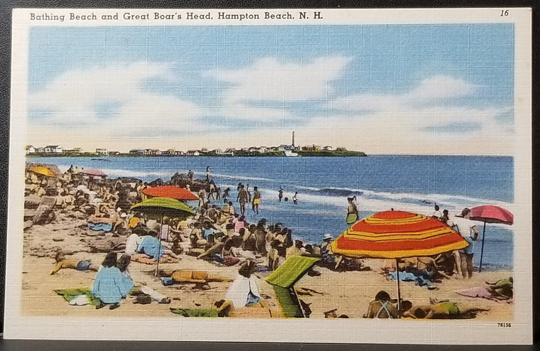 Scenic Postcard Bathing Beach Hampton Great Boar's Head New Hampshire Views of NH Linen Card