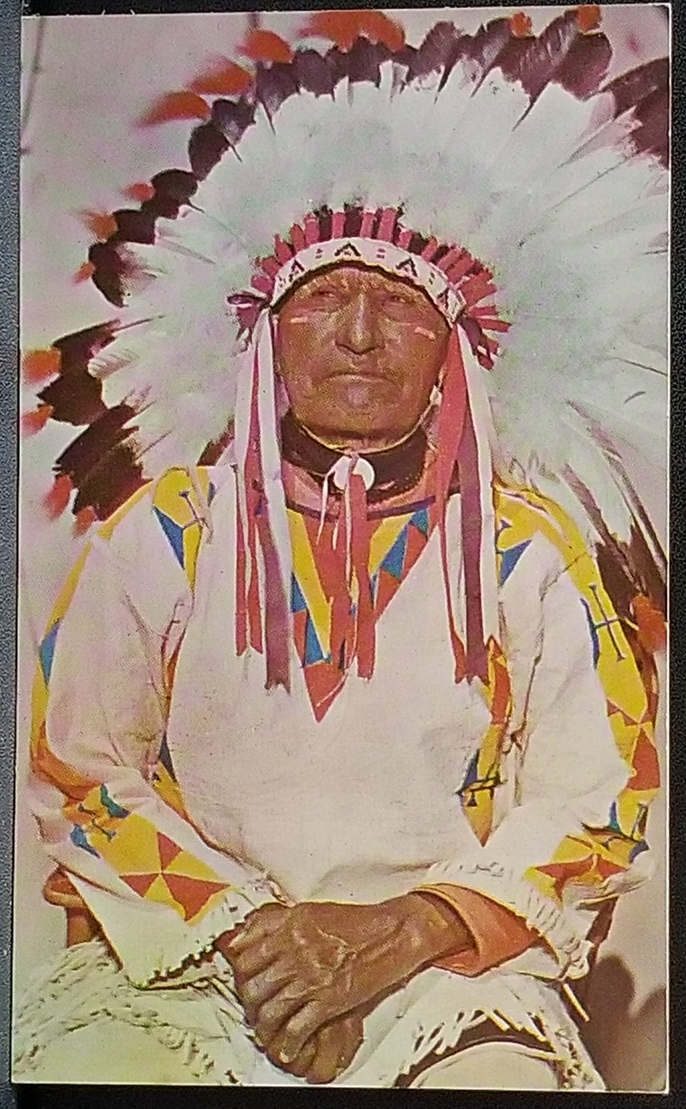Chromolithograph Postcard Native American Western Indian Chief in Full Dress