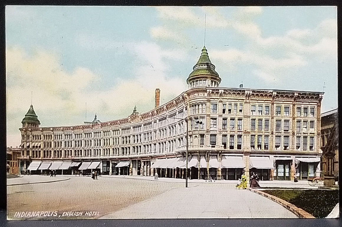 English Hotel Indianapolis Indiana 1910 City Town View RPPC Style Postcard