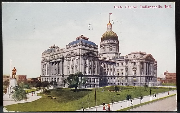 State Capitol Building Indianapolis Indiana 1910 City Town View RPPC Style Postcard