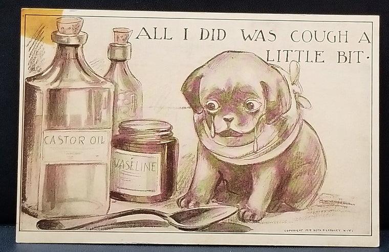 Adorable Unhappy Puppy Taking Medicine All I Did Was Cough a Bit (Vincent) V. Colby Monochromatic Card