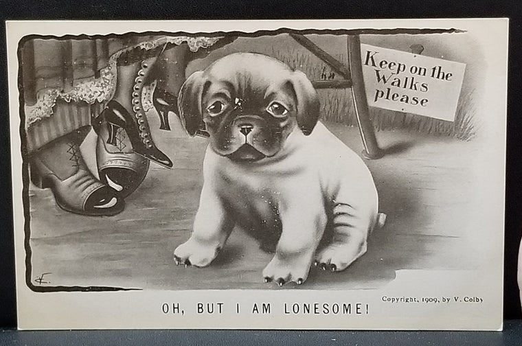 Adorable Puppy Dog Under Table 'Oh But I am Lonesome' (Vincent) V. Colby Monochromatic Card