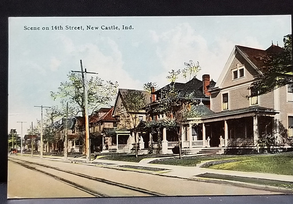 Postcard Indiana New Castle IN 14th Street Residences 1912
