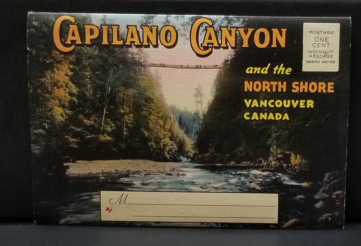 Vintage Linen Travel Foldout Souvenir Postcard Booklet Vancouver Canada North Shore Capilano Canyon