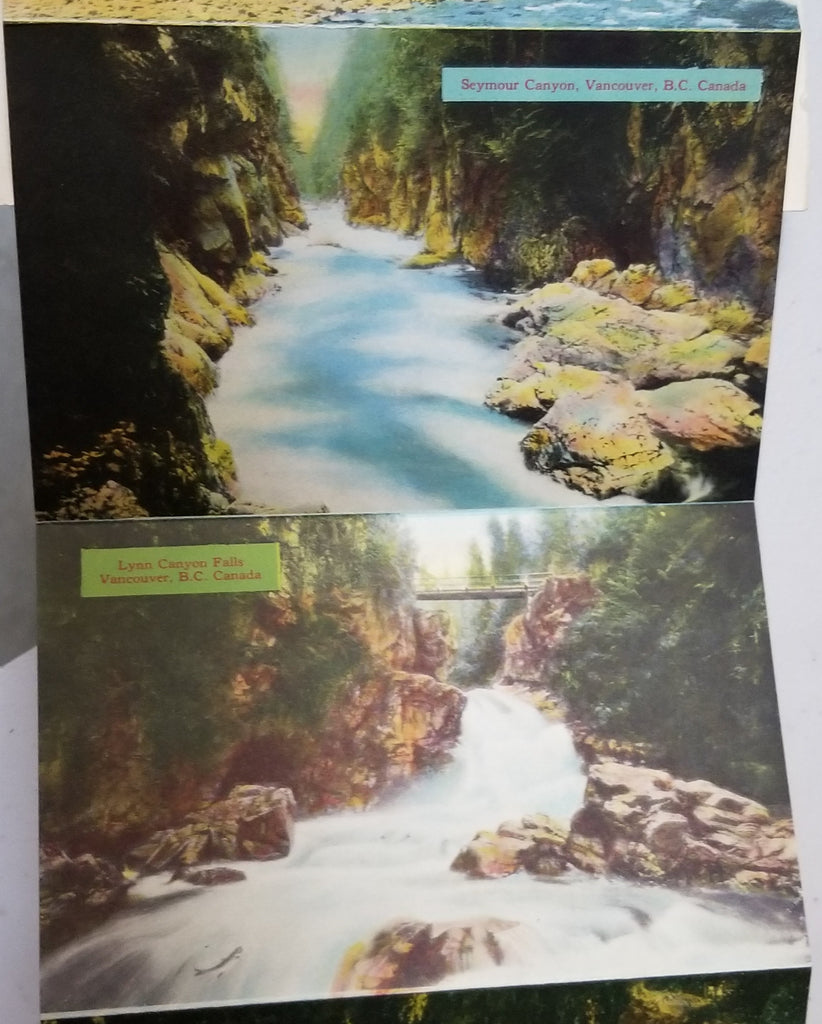Vintage Linen Travel Foldout Souvenir Postcard Booklet Vancouver Canada North Shore Capilano Canyon