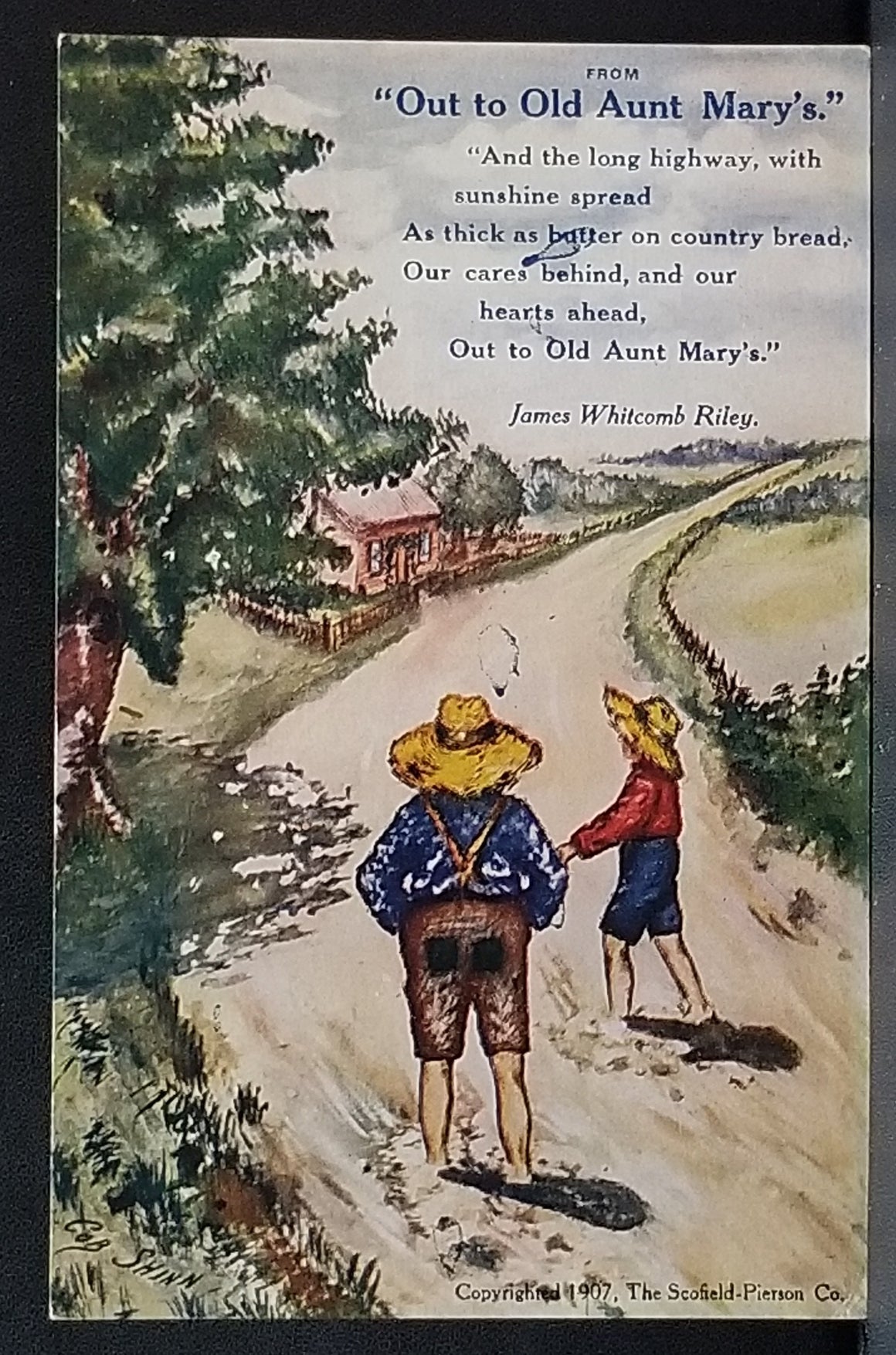 Artist Postcard Cobb Shinn Out to Old Aunt Mary's Poem by James Whitcomb Riley Children on Dirt Path
